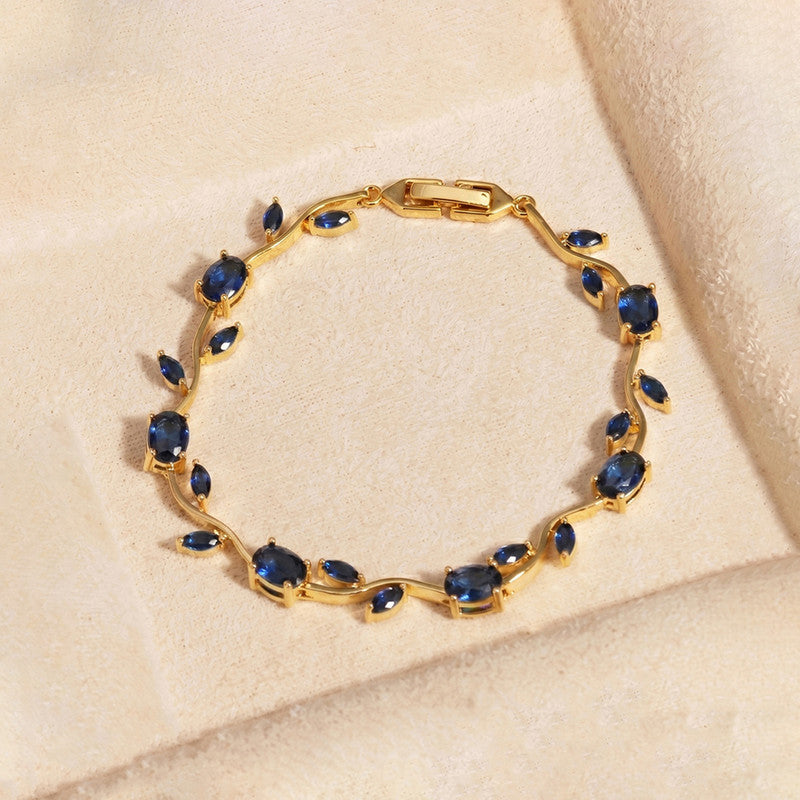 Gold Plated Navy Blue Stones Studded Anti Tarnish Tulip Bracelet