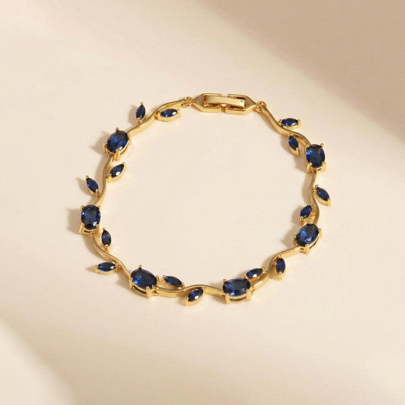 Gold Plated Navy Blue Stones Studded Anti Tarnish Tulip Bracelet