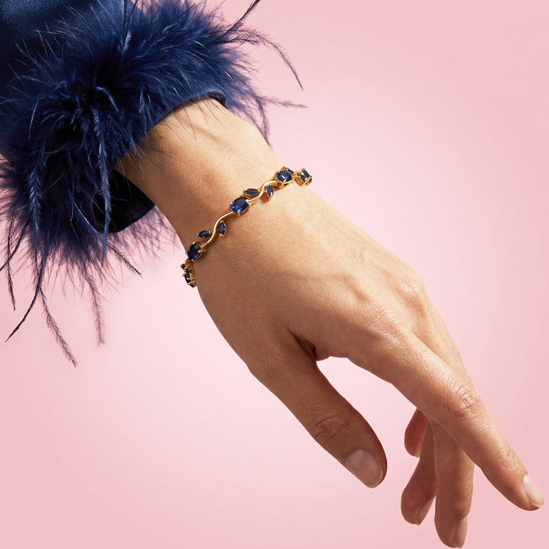 Gold Plated Navy Blue Stones Studded Anti Tarnish Tulip Bracelet