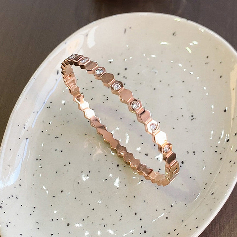 Rose Gold-Plated AD Bangle-Style Hexagonal Anti Tarnish Bracelet