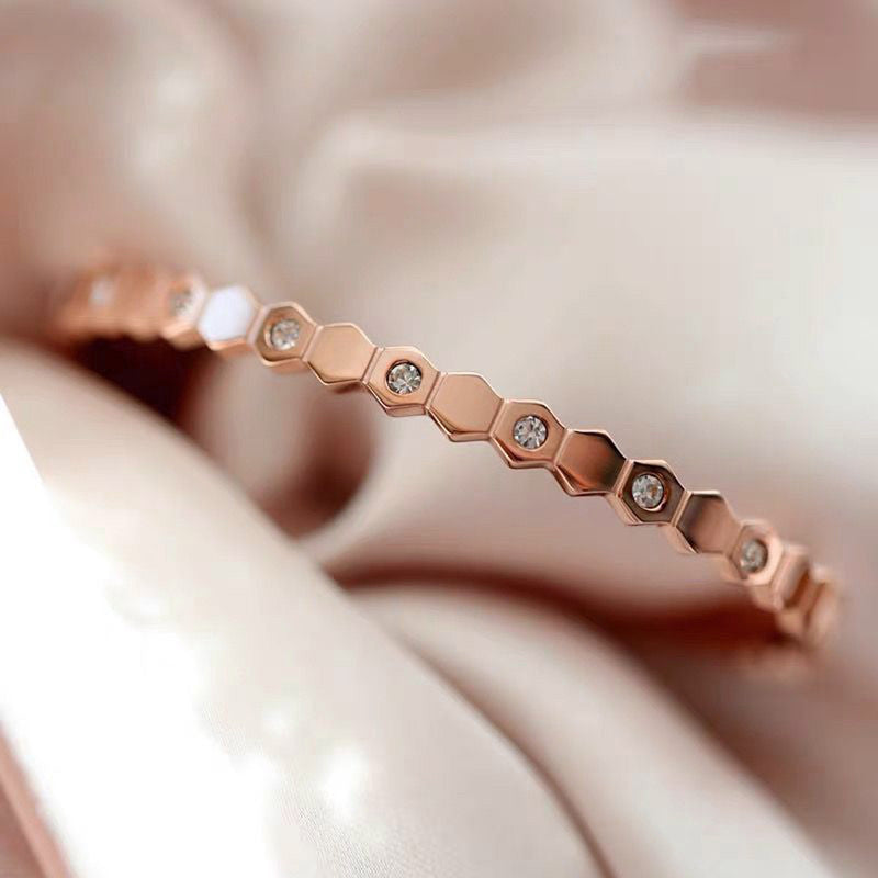 Rose Gold-Plated AD Bangle-Style Hexagonal Anti Tarnish Bracelet