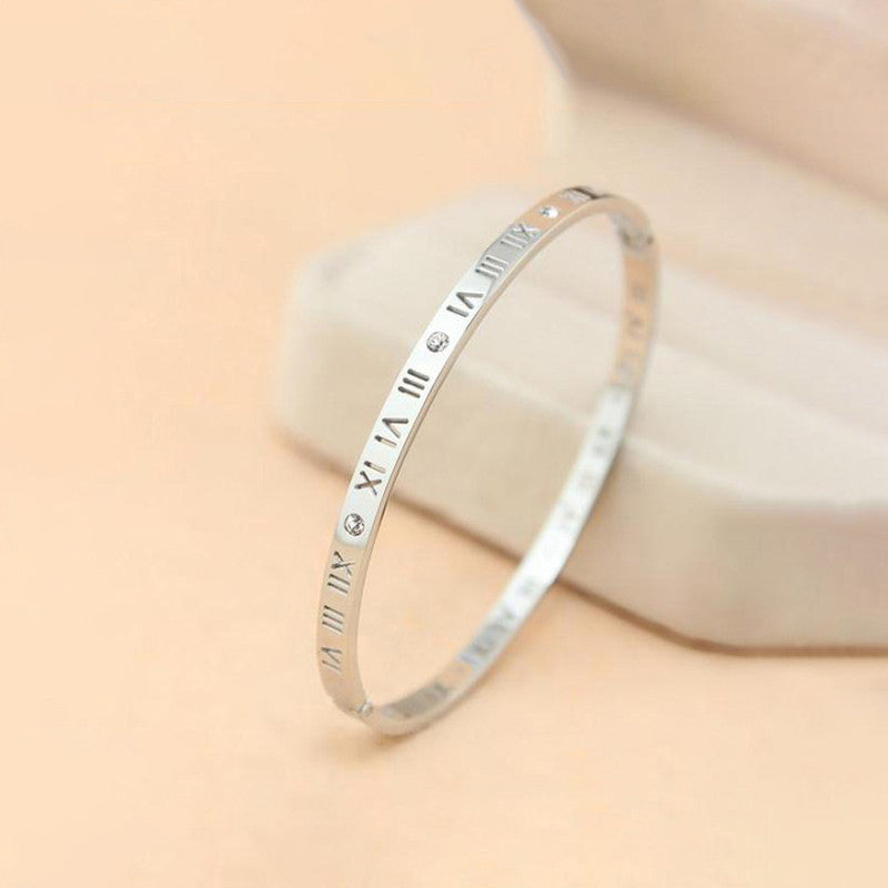 Silver-Plated AD Bangle-Style Anti Tarnish Roman Numerals Bracelet