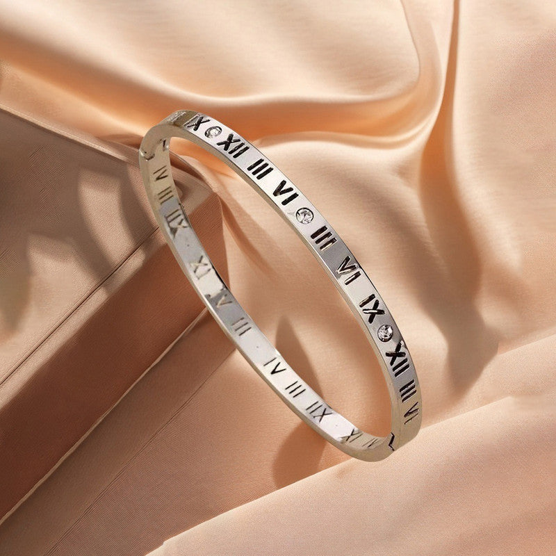 Silver-Plated AD Bangle-Style Anti Tarnish Roman Numerals Bracelet