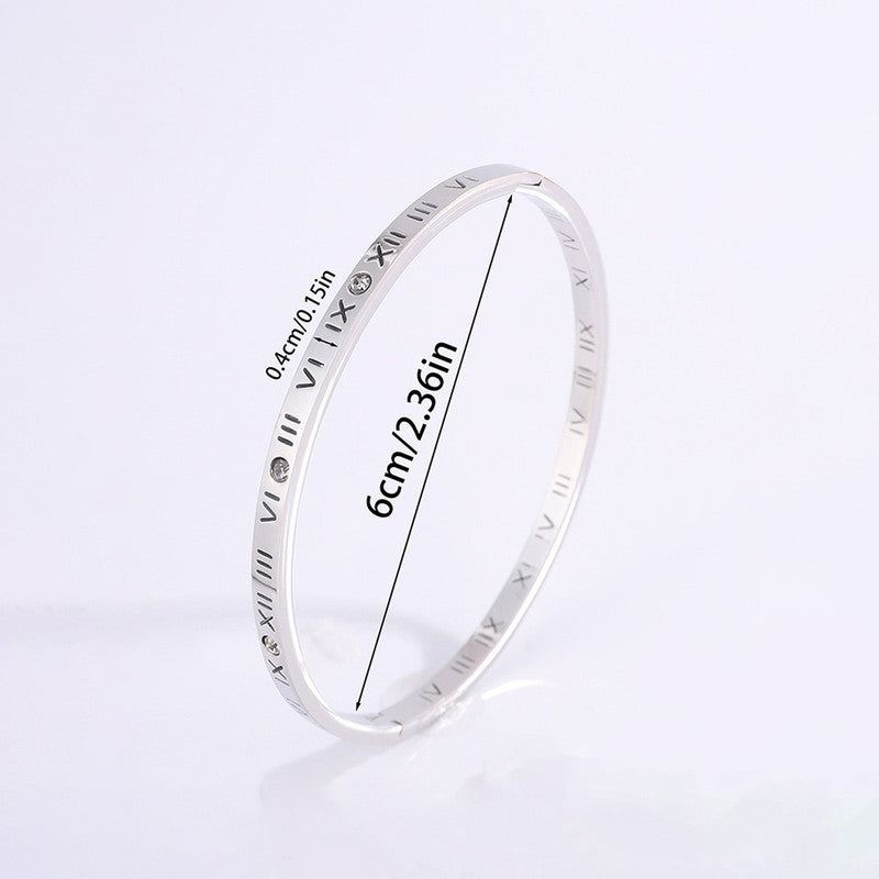 Silver-Plated AD Bangle-Style Anti Tarnish Roman Numerals Bracelet