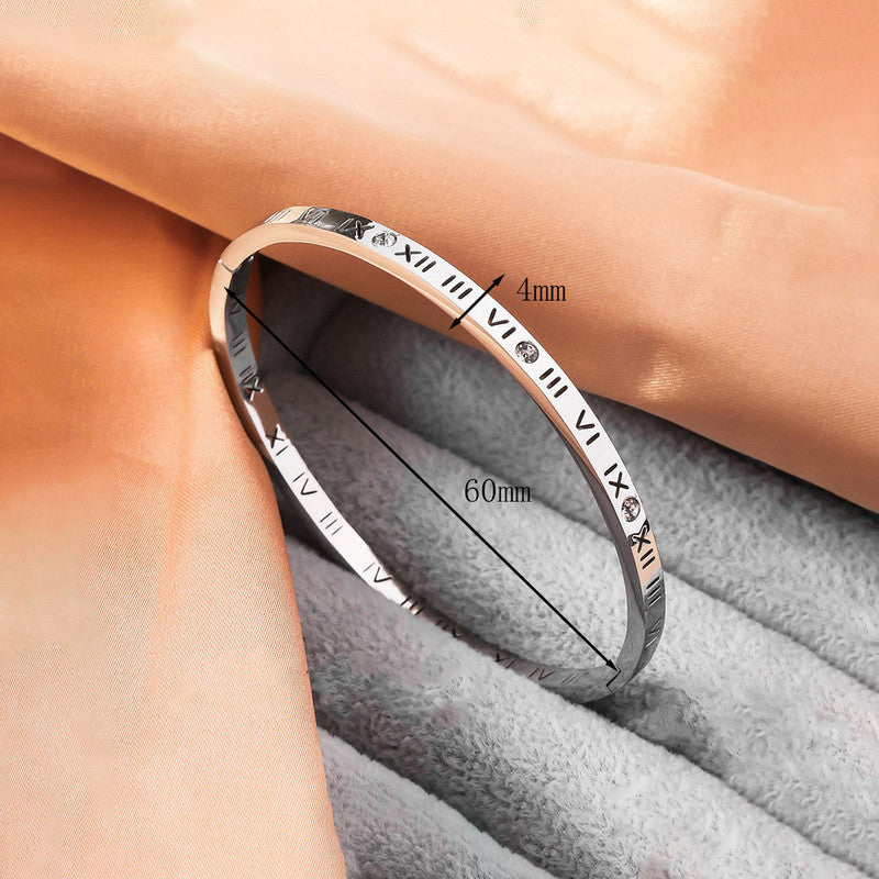 Silver-Plated AD Bangle-Style Anti Tarnish Roman Numerals Bracelet