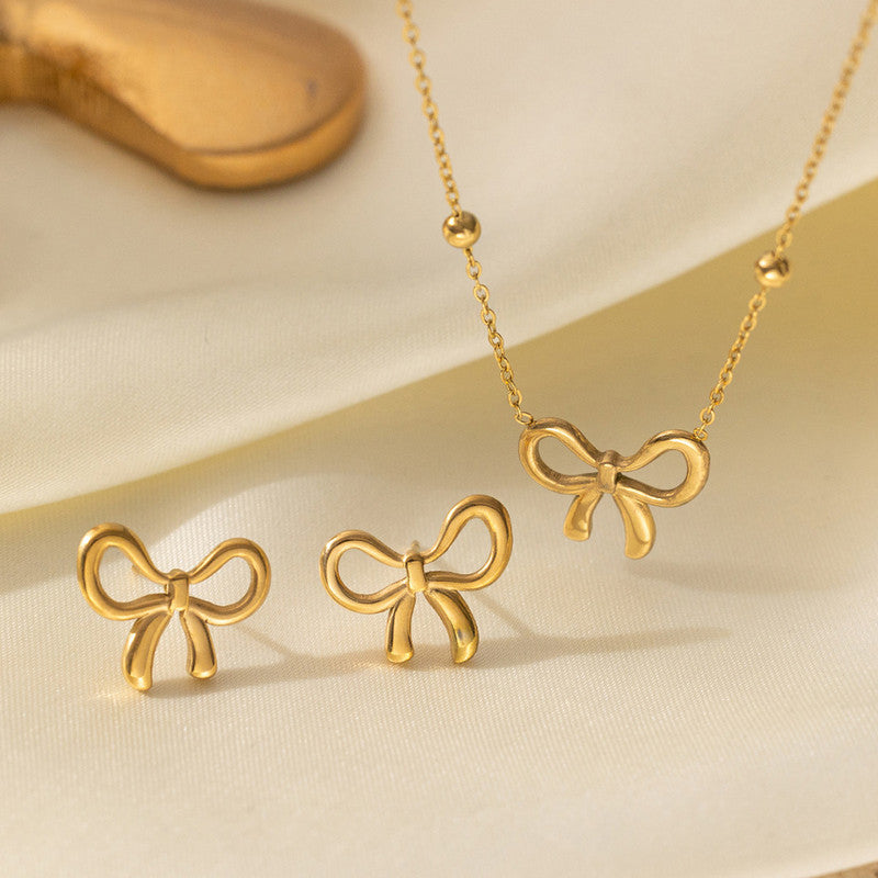 Gold Plated Anti Tarnish Bow Themed Jewellery Set