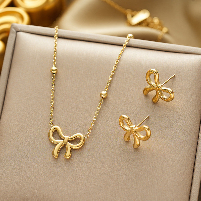 Gold Plated Anti Tarnish Bow Themed Jewellery Set