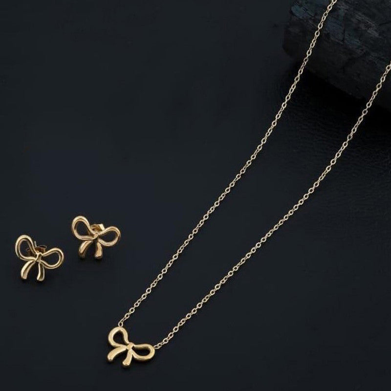 Gold Plated Anti Tarnish Bow Themed Jewellery Set