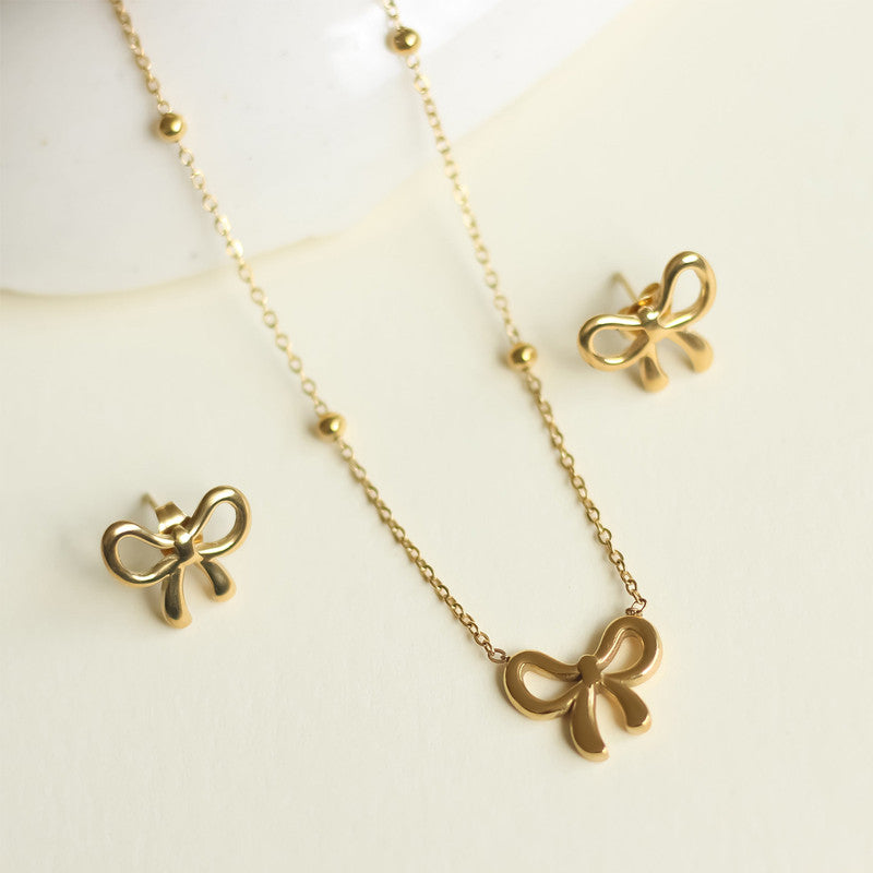 Gold Plated Anti Tarnish Bow Themed Jewellery Set