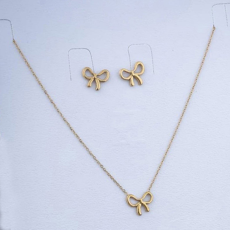 Gold Plated Anti Tarnish Bow Themed Jewellery Set