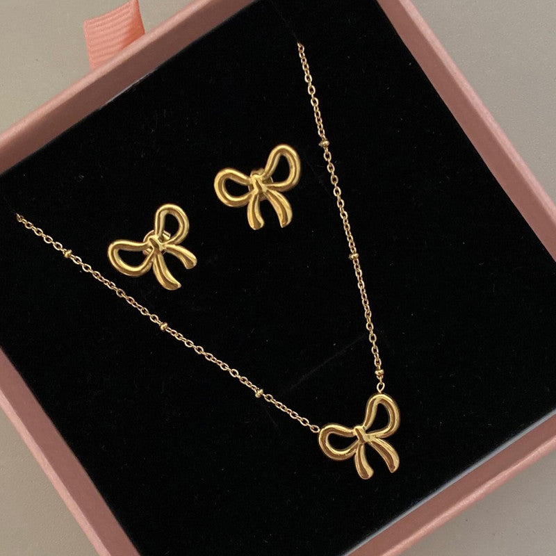 Gold Plated Anti Tarnish Bow Themed Jewellery Set