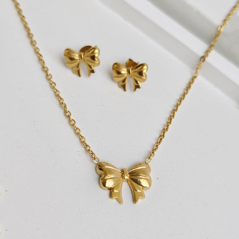 Gold Plated Anti Tarnish Bow Themed Jewellery Set