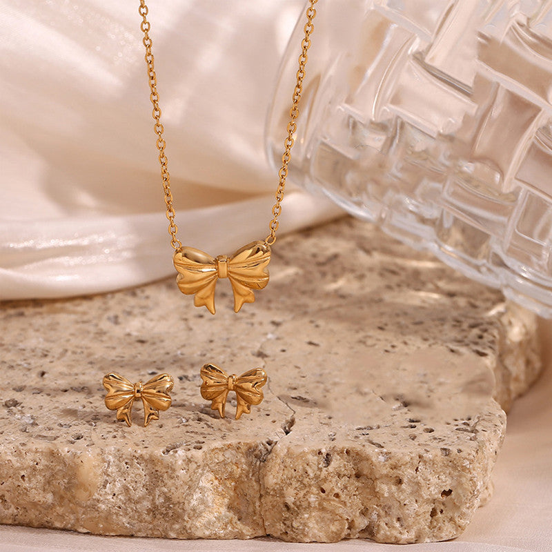 Gold Plated Anti Tarnish Bow Themed Jewellery Set