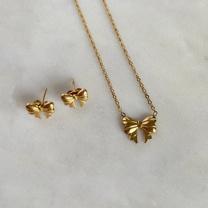 Gold Plated Anti Tarnish Bow Themed Jewellery Set