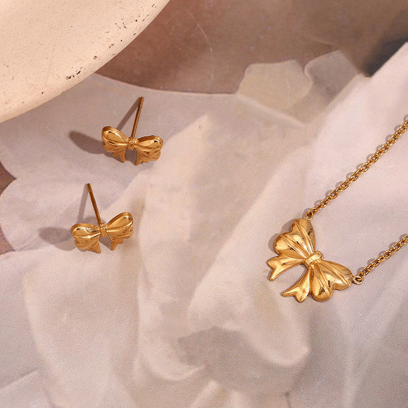 Gold Plated Anti Tarnish Bow Themed Jewellery Set