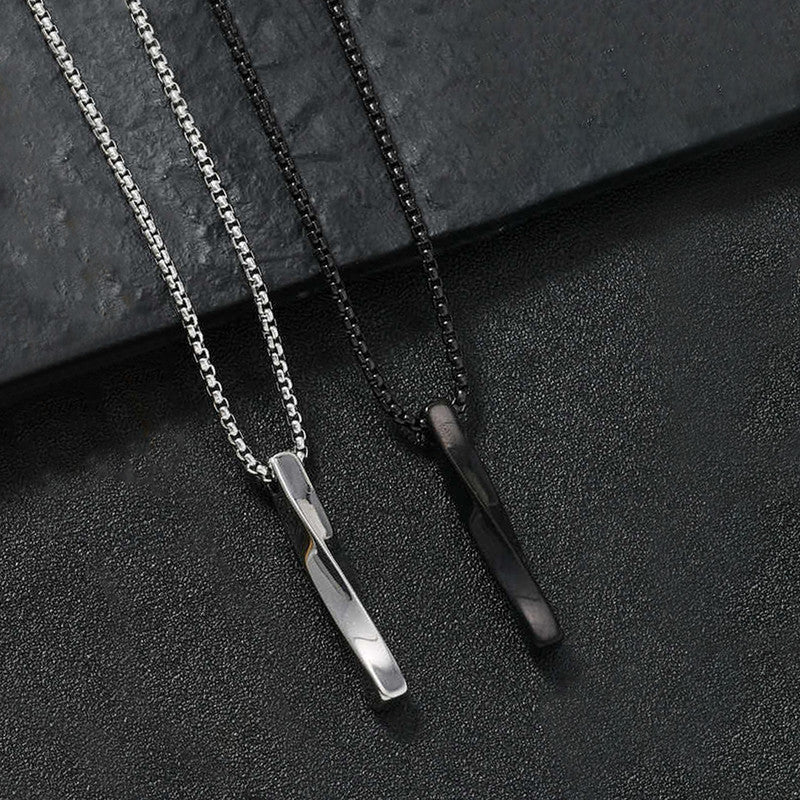 Black Silver Plated Stainless Steel Anti Tarnish Twisted Bar Shaped Pendant (Pack of 2)