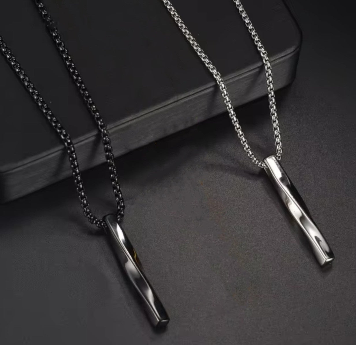 Black Silver Plated Stainless Steel Anti Tarnish Twisted Bar Shaped Pendant (Pack of 2)