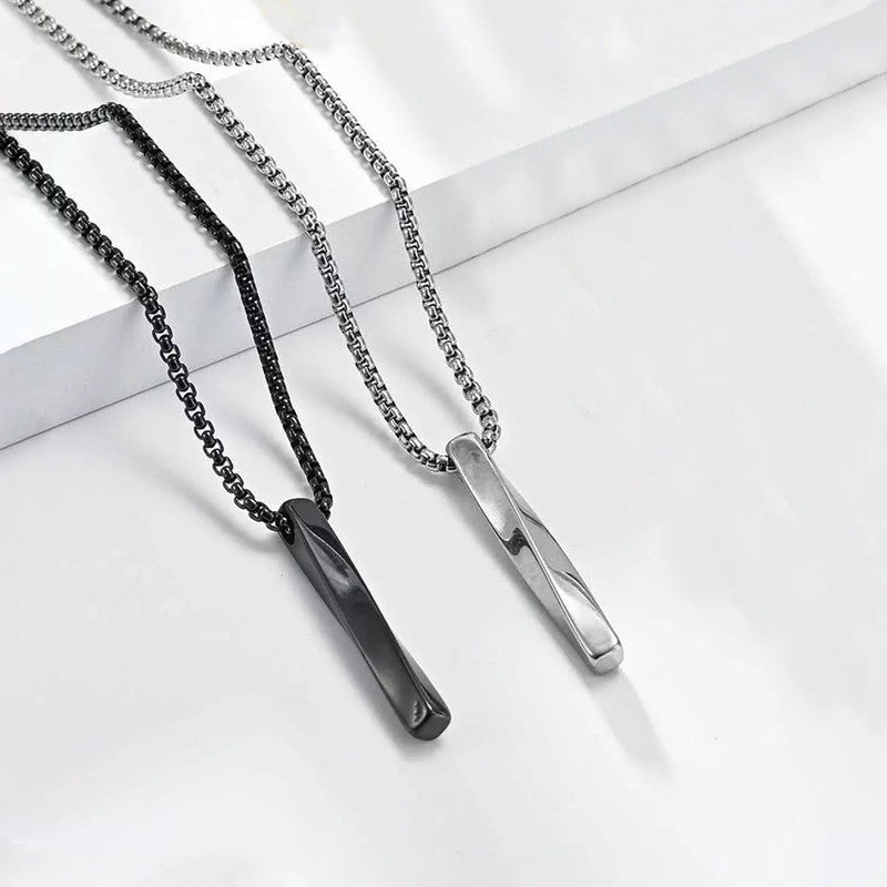 Black Silver Plated Stainless Steel Anti Tarnish Twisted Bar Shaped Pendant (Pack of 2)