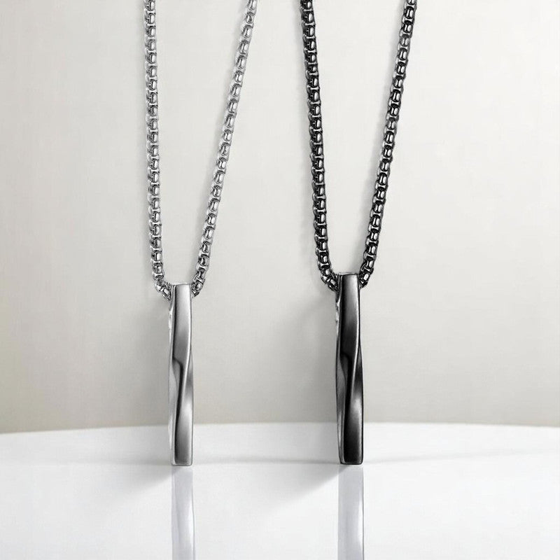 Black Silver Plated Stainless Steel Anti Tarnish Twisted Bar Shaped Pendant (Pack of 2)
