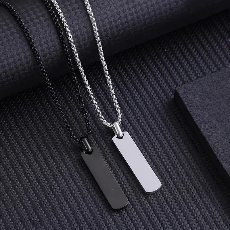 Silver Plated Stainless Steel Anti Tarnish Rectangular Hip Hop Party Pendant (Pack of 2)