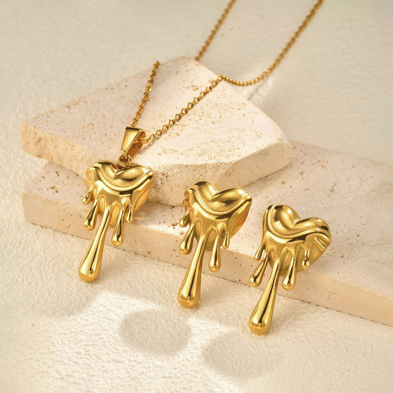 Gold Plated Anti Tarnish Heart Themed Jewellery Set For Girls Women