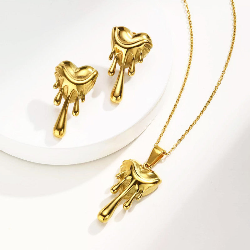Gold Plated Anti Tarnish Heart Themed Jewellery Set For Girls Women