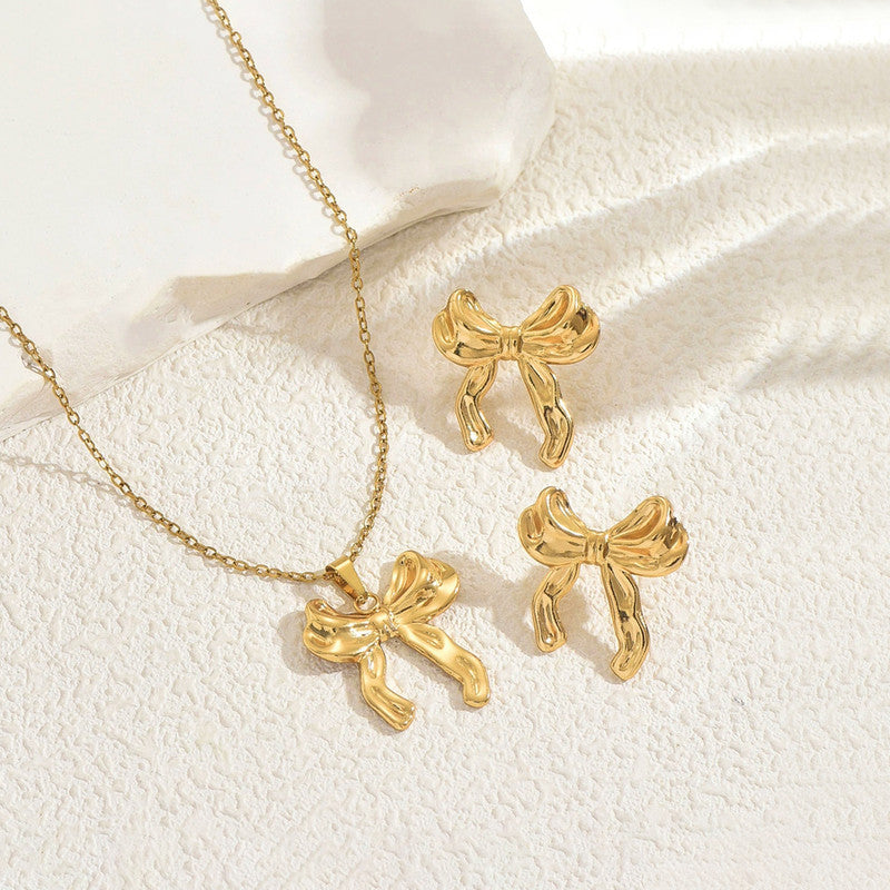 Gold Plated Anti Tarnish Bow Themed Jewellery Set For Girls Women