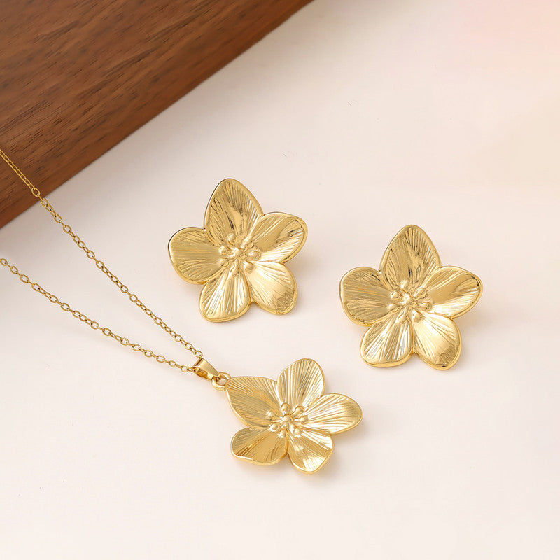 Gold Plated Anti Tarnish Floral Themed Jewellery Set For Girls Women