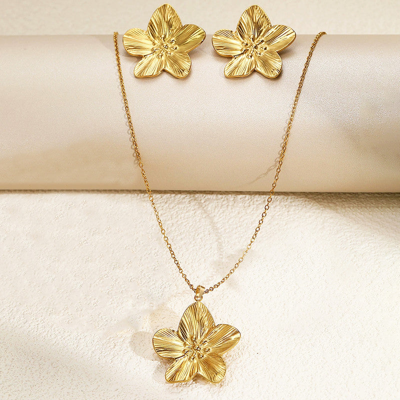 Gold Plated Anti Tarnish Floral Themed Jewellery Set For Girls Women