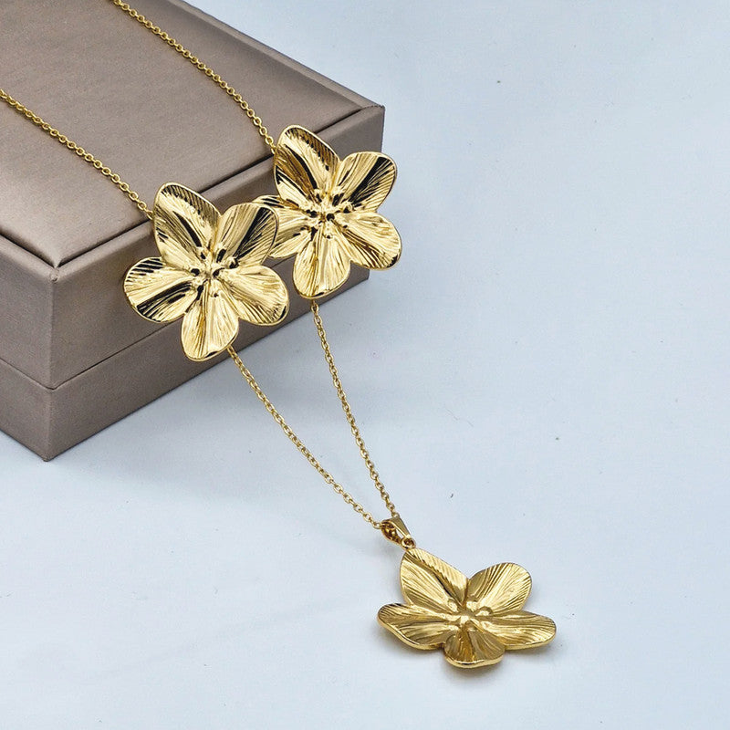 Gold Plated Anti Tarnish Floral Themed Jewellery Set For Girls Women