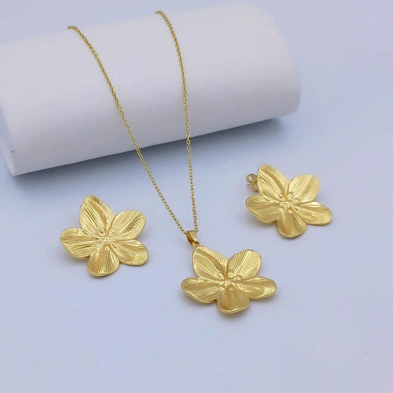 Gold Plated Anti Tarnish Floral Themed Jewellery Set For Girls Women