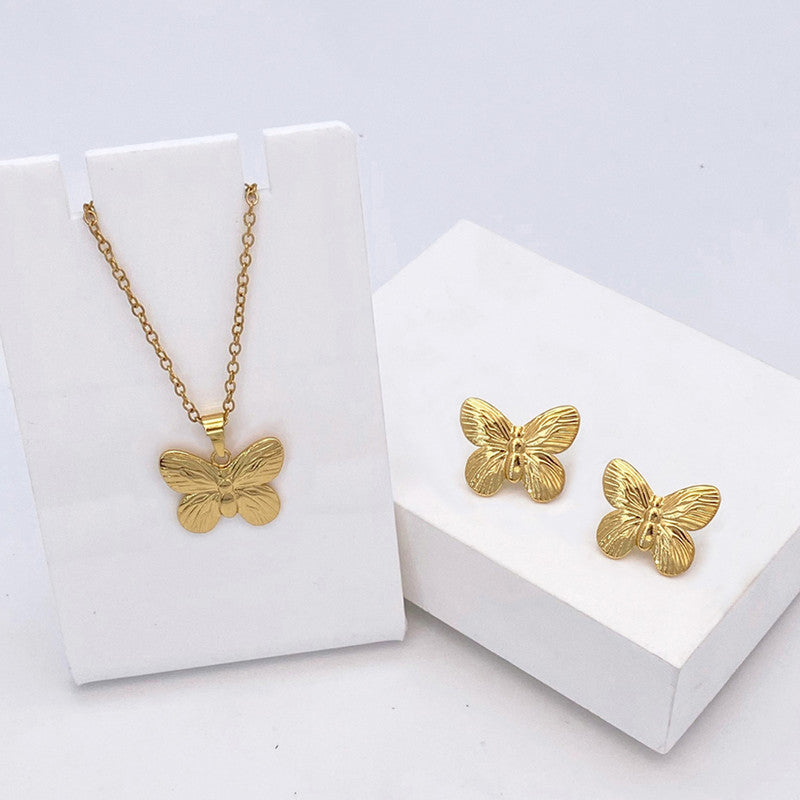 Gold Plated Anti Tarnish Butterfly Themed Jewellery Set For Girls Women