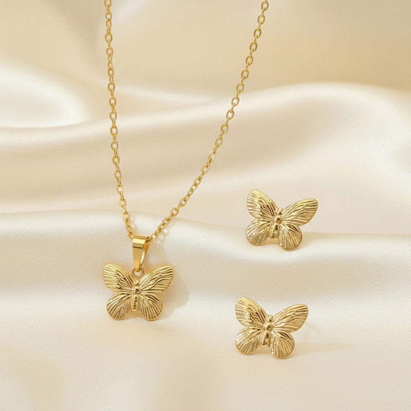 Gold Plated Anti Tarnish Butterfly Themed Jewellery Set For Girls Women