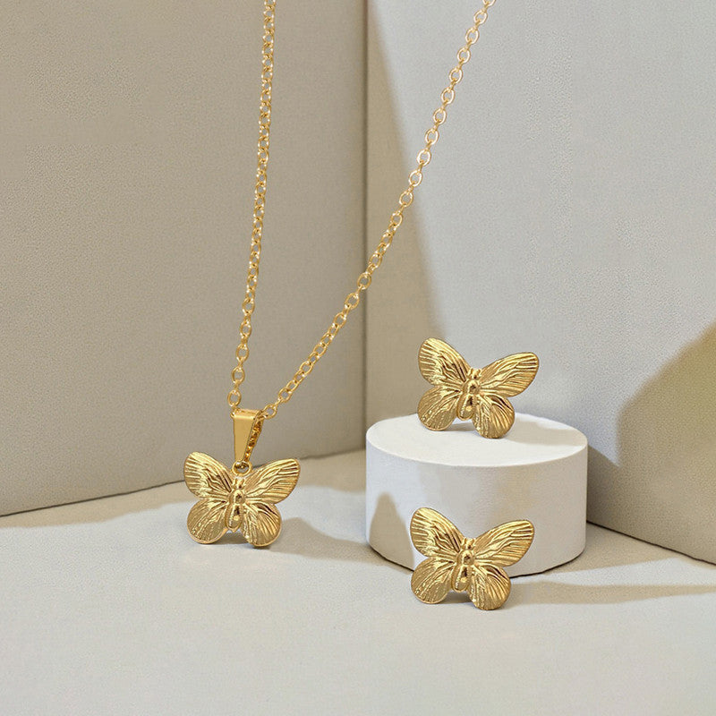 Gold Plated Anti Tarnish Butterfly Themed Jewellery Set For Girls Women