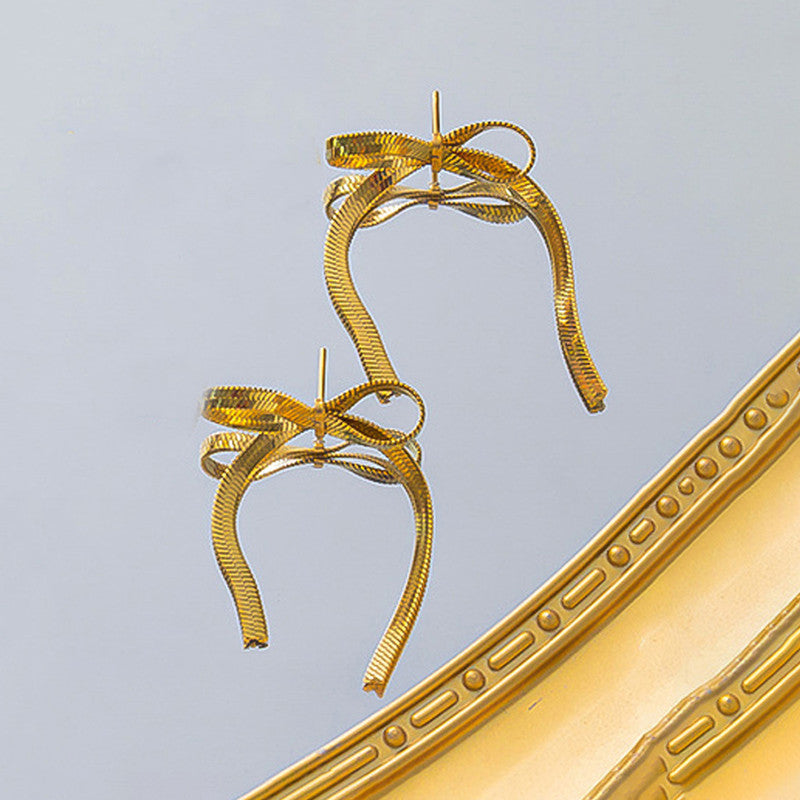 Gold Plated Anti Tarnish Bow Themed Drop Earrings