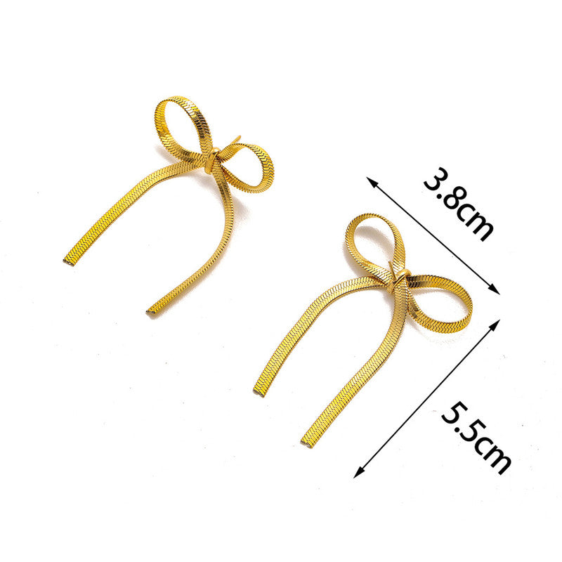 Gold Plated Anti Tarnish Bow Themed Drop Earrings