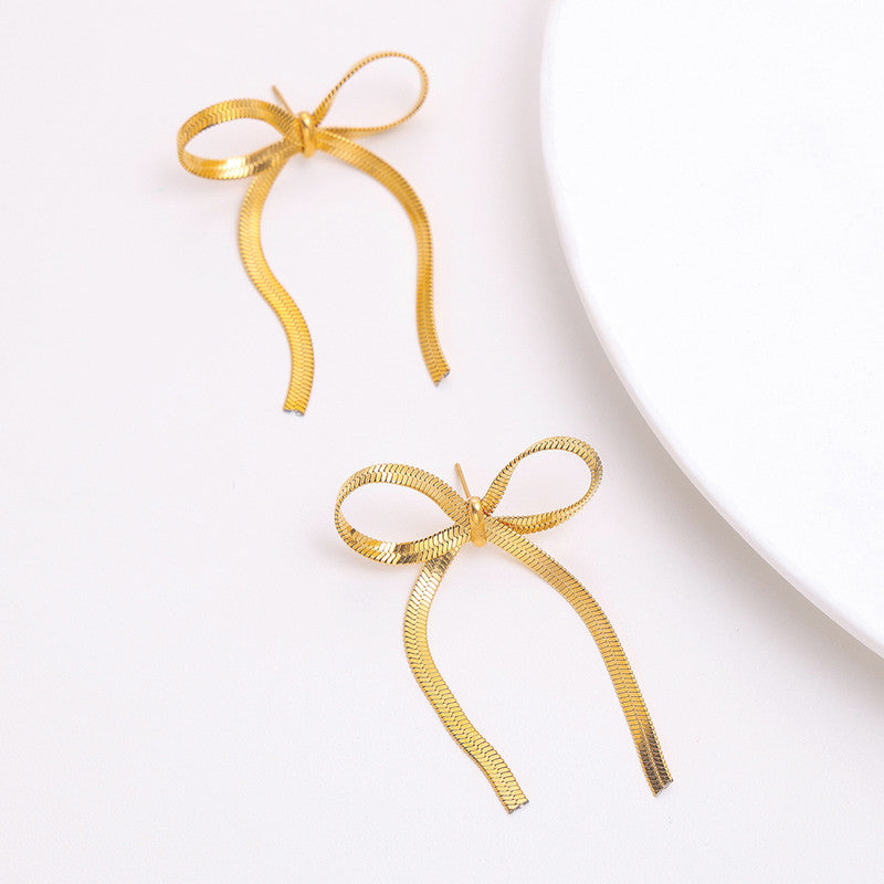 Gold Plated Anti Tarnish Bow Themed Drop Earrings