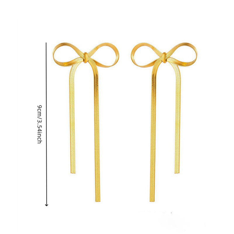 Gold Plated Anti Tarnish Bow Themed Drop Earrings