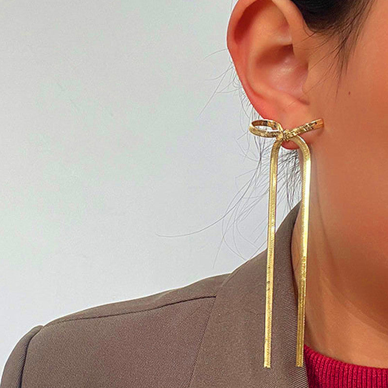 Gold Plated Anti Tarnish Bow Themed Drop Earrings