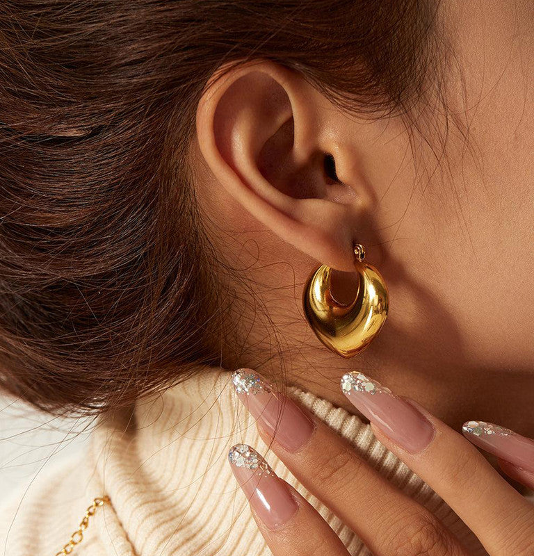 Gold Plated Anti Tarnish Chunky Statement Hoop Earrings