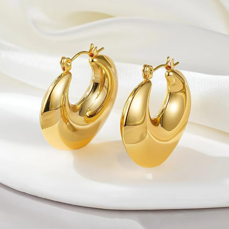 Gold Plated Anti Tarnish Chunky Statement Hoop Earrings