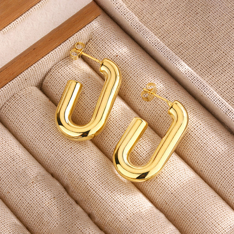 Gold Plated Anti Tarnish Geometrical Statement Hoop Earrings