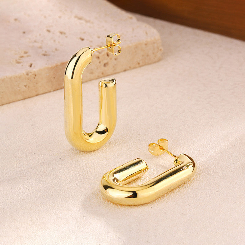 Gold Plated Anti Tarnish Geometrical Statement Hoop Earrings