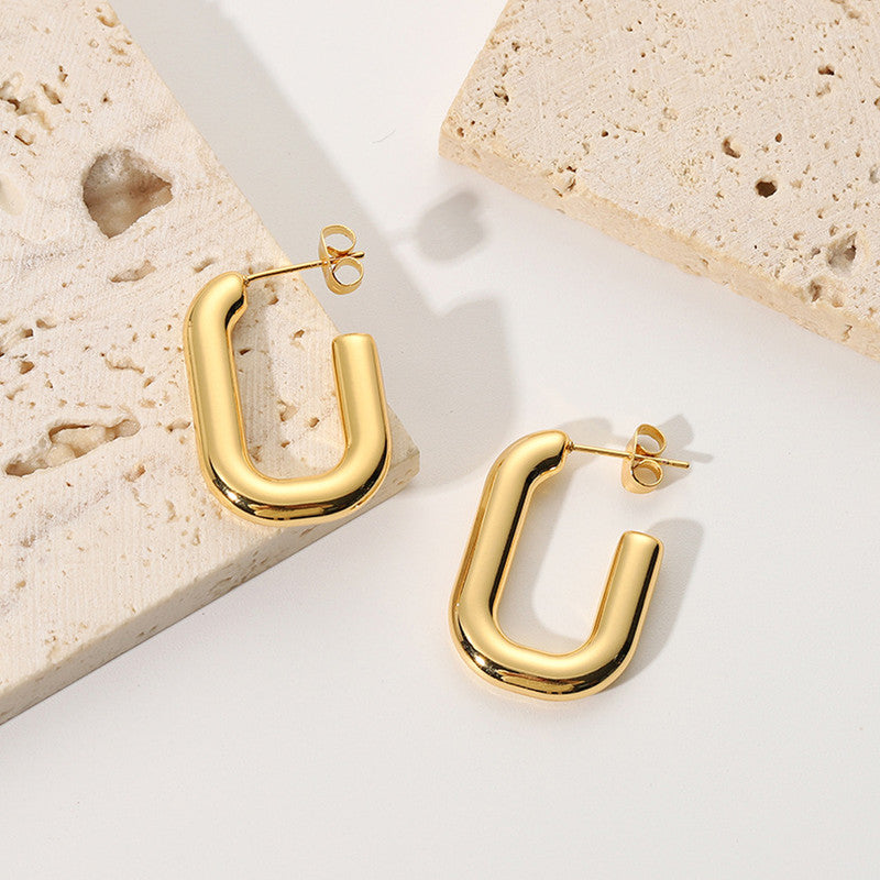 Gold Plated Anti Tarnish Geometrical Statement Hoop Earrings