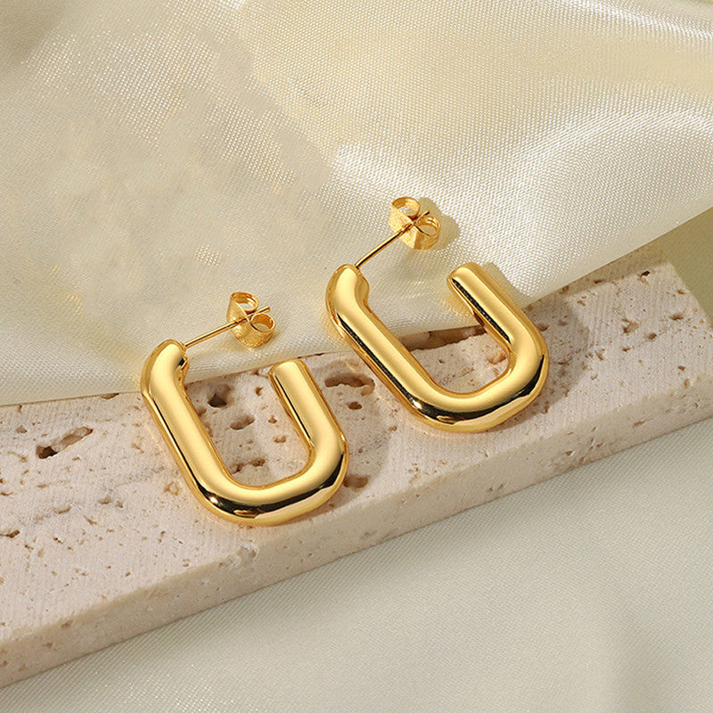 Gold Plated Anti Tarnish Geometrical Statement Hoop Earrings