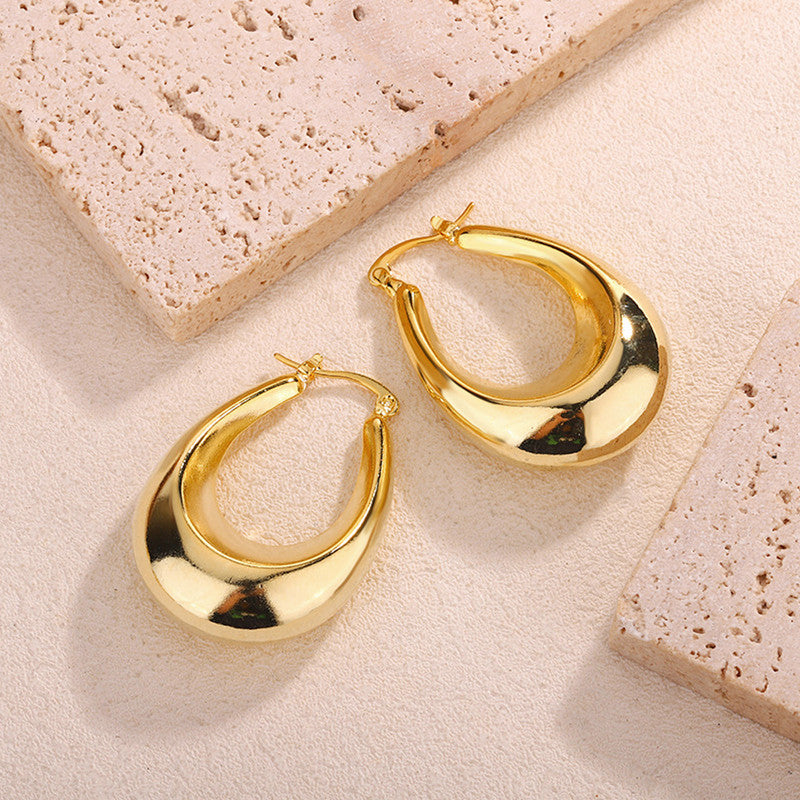 Gold Plated Anti Tarnish Chunky Geometric Statement Hoop Earrings