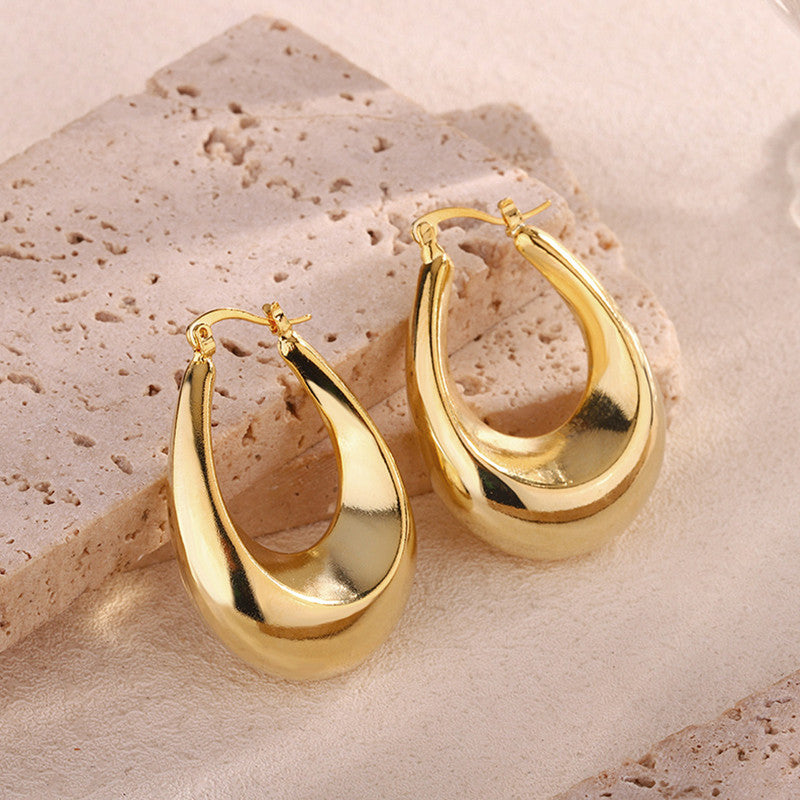 Gold Plated Anti Tarnish Chunky Geometric Statement Hoop Earrings