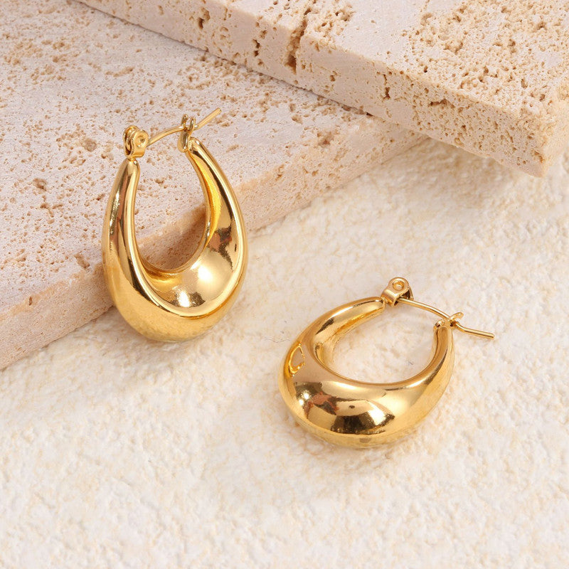 Gold Plated Anti Tarnish Chunky Geometric Statement Hoop Earrings