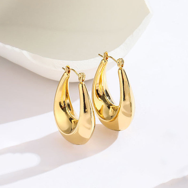 Gold Plated Anti Tarnish Chunky Geometric Statement Hoop Earrings