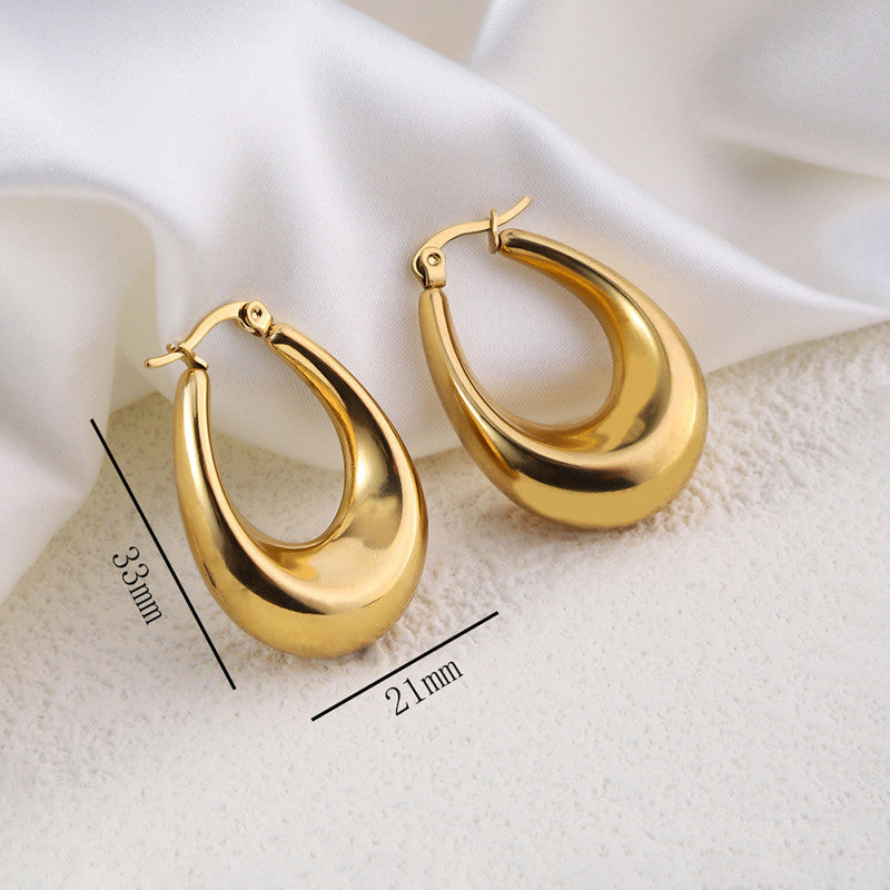 Gold Plated Anti Tarnish Chunky Geometric Statement Hoop Earrings